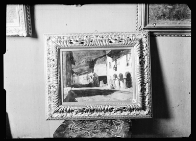 Quadro di veduta su edifici esposto mostra dell'ottocento ad Alessandria