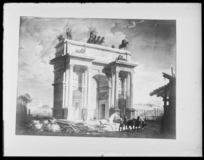 Interno del duomo di Milano e abside di chiesa, dipinto di G. Migliara