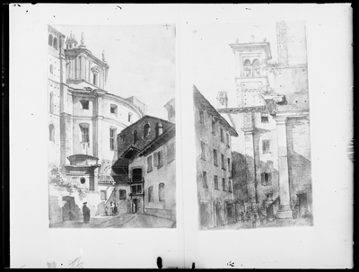 Vedute urbane fantastiche, due acquarelli G. Migliara