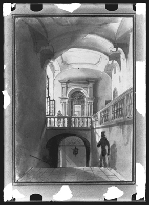 Bozzetto per scena storico romanzesca, acquarello di G. Migliara