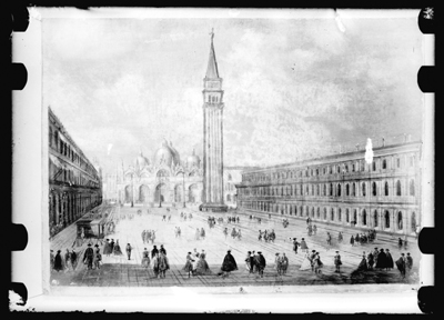 Veduta su piazza S. Marco a Venezia, acquarello di G. Migliara