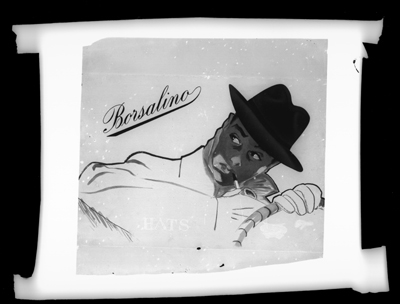 Bozzetto pubblicitario per cappelli della ditta Borsalino di Alessandria