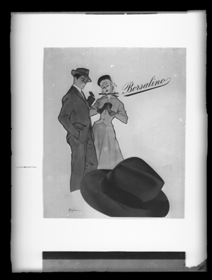 Bozzetto pubblicitario per cappelli della ditta Borsalino di Alessandria