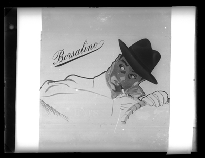 Bozzetto pubblicitario per cappelli della ditta Borsalino di Alessandria