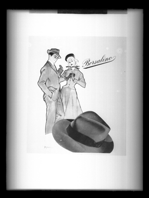 Bozzetto pubblicitario per cappelli della ditta Borsalino di Alessandria