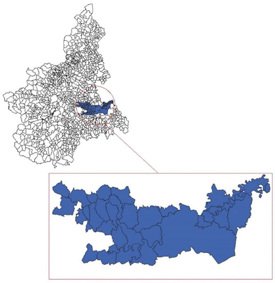 Individuazione area "Bacino del Tanaro" su mappa Piemonte