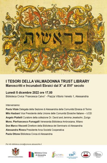 immagine locandina I tesori della “Valmadonna Trust Library” Manoscritti e incunaboli ebraici dal X° all’XVI° secolo
