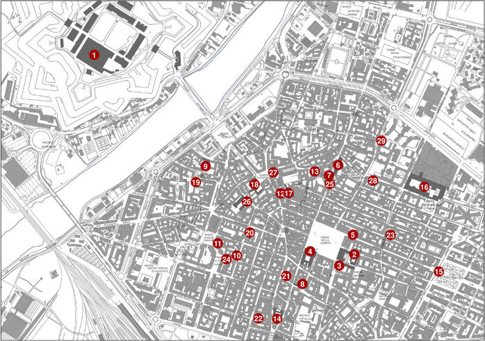 Piantina della città con ubicazione dei punti storici del Settecento