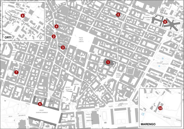 Piantina della città con ubicazione dei punti storici dell'Ottocento